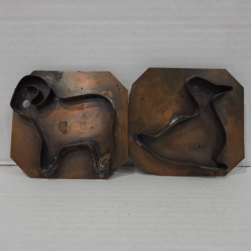 Vintage Pfaltzgraff Village Solid Copper Cookie Cutters Ram Duck Set of 2 USA